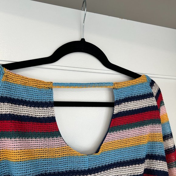 Parker Felicia Off Shoulder Top Sz L Multicolor Stripes Knit Balloon Sleeves - Picture 7 of 9
